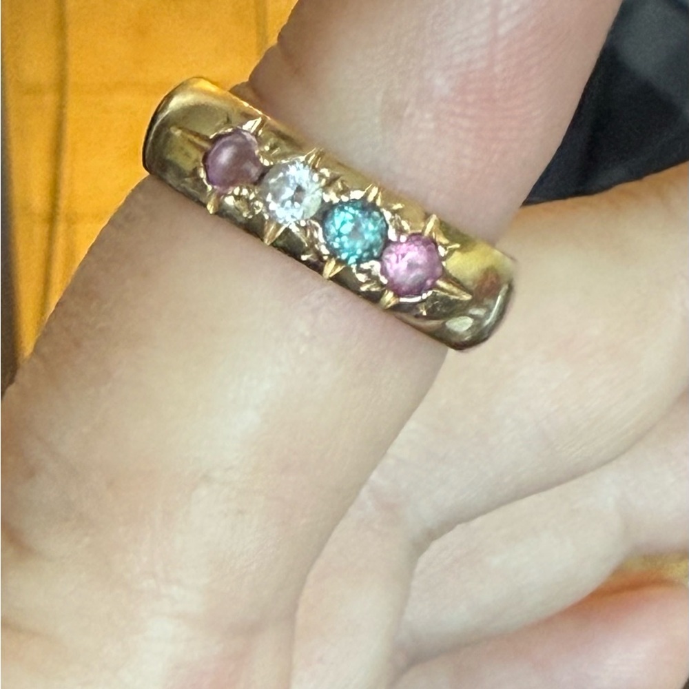 14k Gold  Ring with Multicolor Stones  Size 5